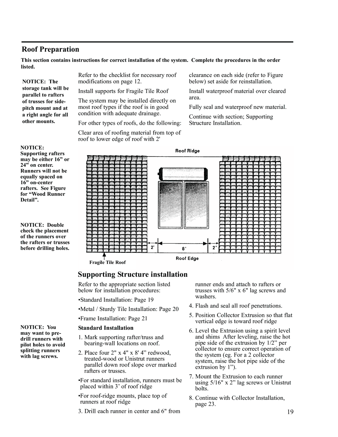 Rheem RS47-21BP, RS80-42BP installation instructions Roof Preparation, Supporting Structure installation 