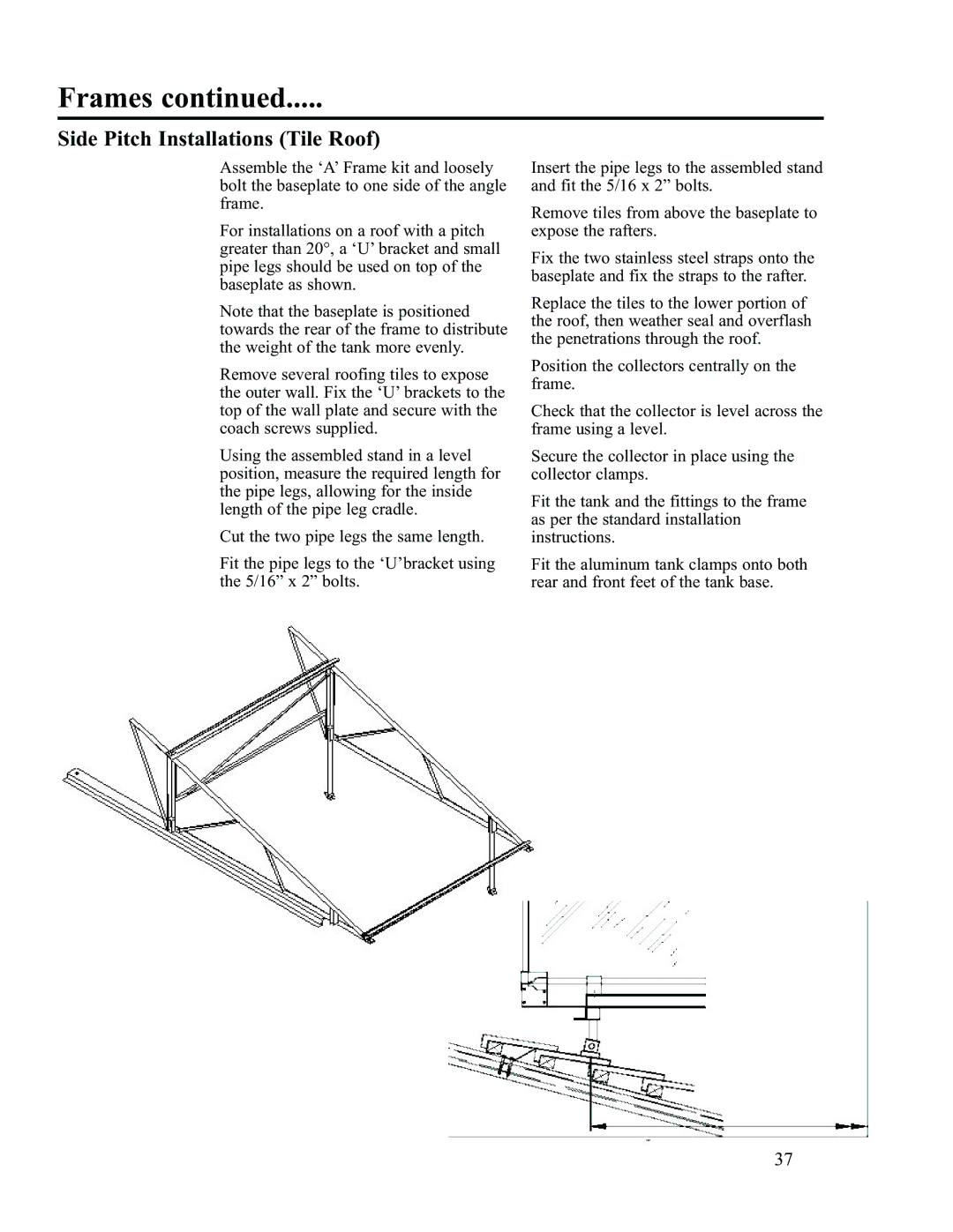 Rheem RS47-21BP, RS80-42BP installation instructions Side Pitch Installations Tile Roof 