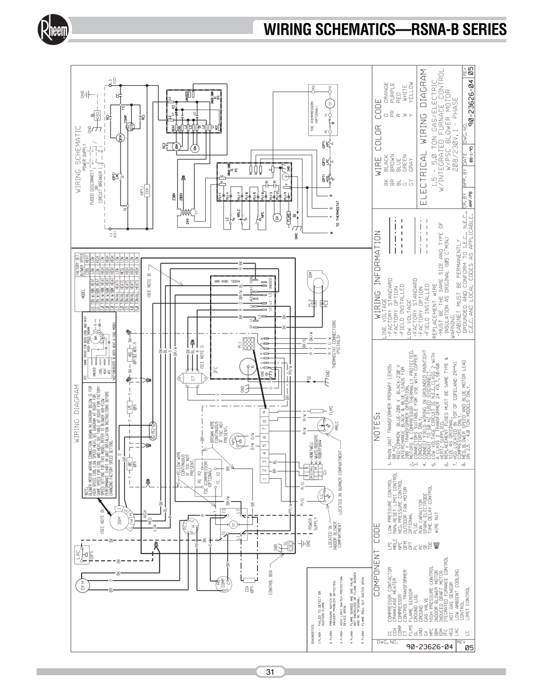 Rheem manual Wiring SCHEMATICS-RSNA-B Series 