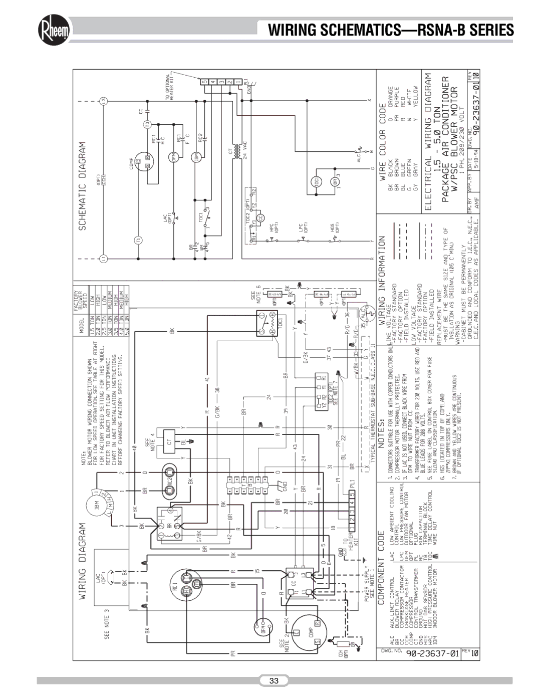 Rheem manual Wiring SCHEMATICS-RSNA-B Series 