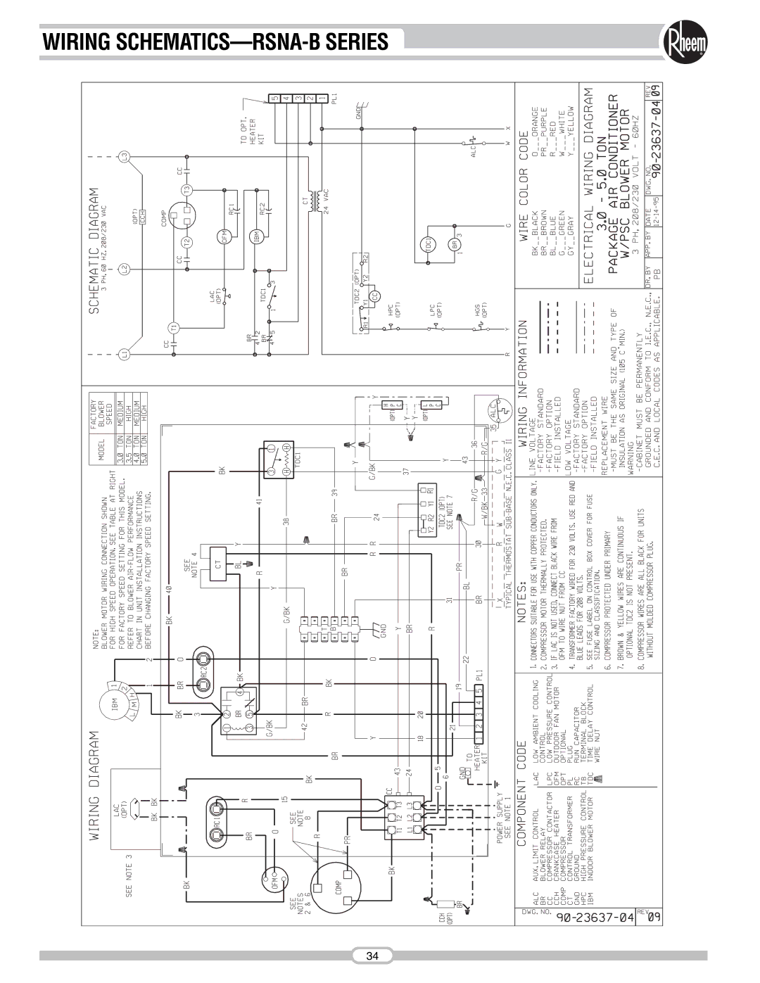 Rheem manual Wiring SCHEMATICS-RSNA-B Series 