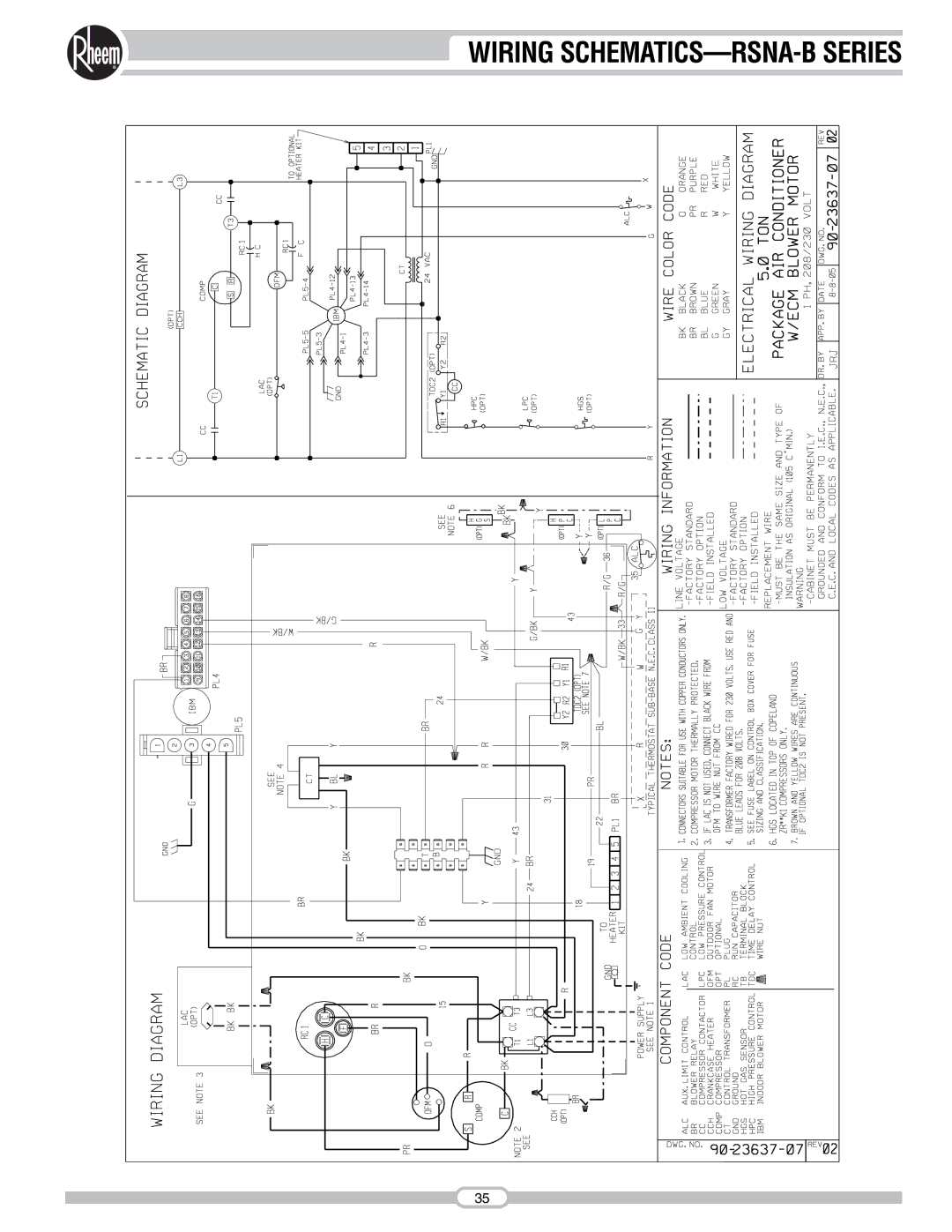 Rheem manual Wiring SCHEMATICS-RSNA-B Series 