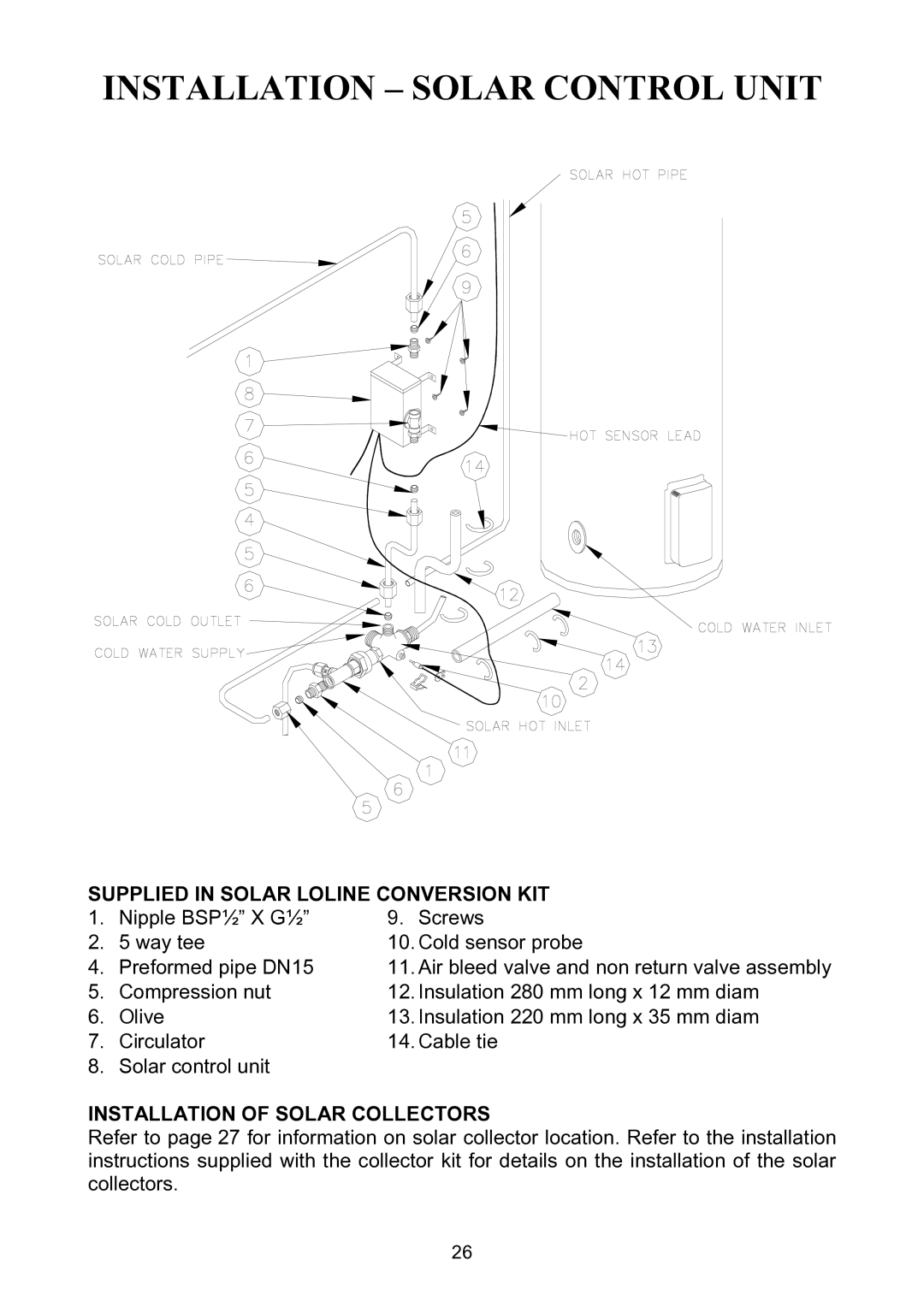 Rheem Solar Loline Conversion Kit Electric Wter Heater installation instructions Supplied in Solar Loline Conversion KIT 