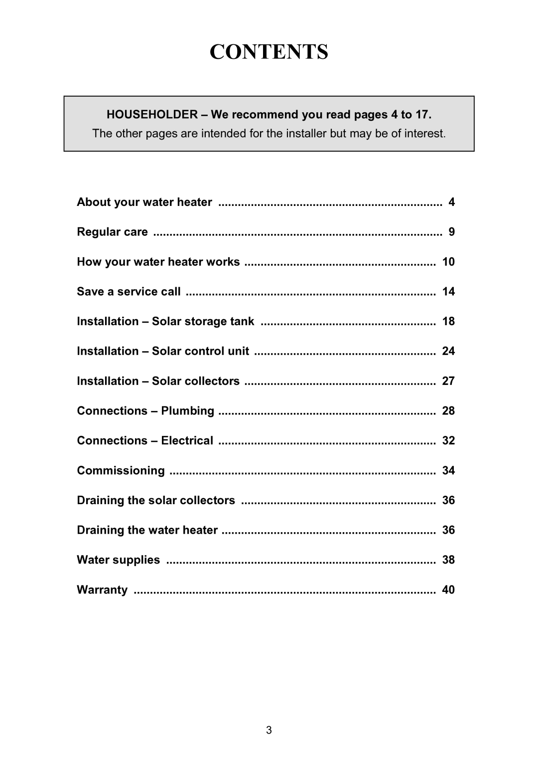 Rheem Solar Loline Conversion Kit Electric Wter Heater installation instructions Contents 