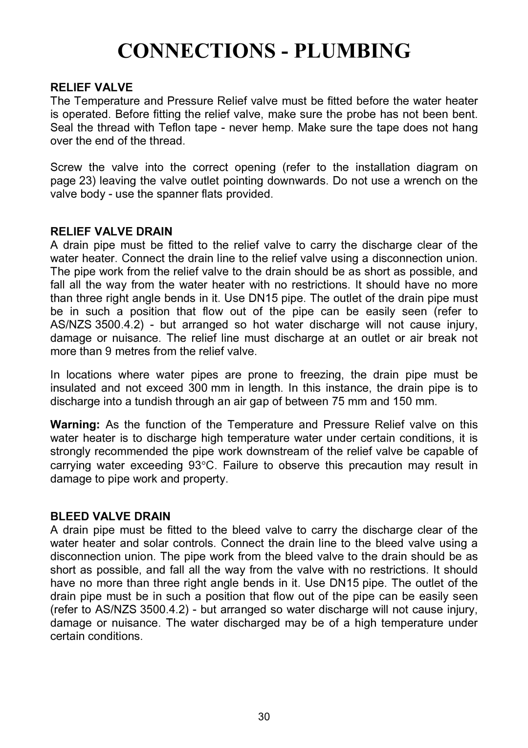 Rheem Solar Loline Conversion Kit Electric Wter Heater installation instructions Relief Valve Drain, Bleed Valve Drain 