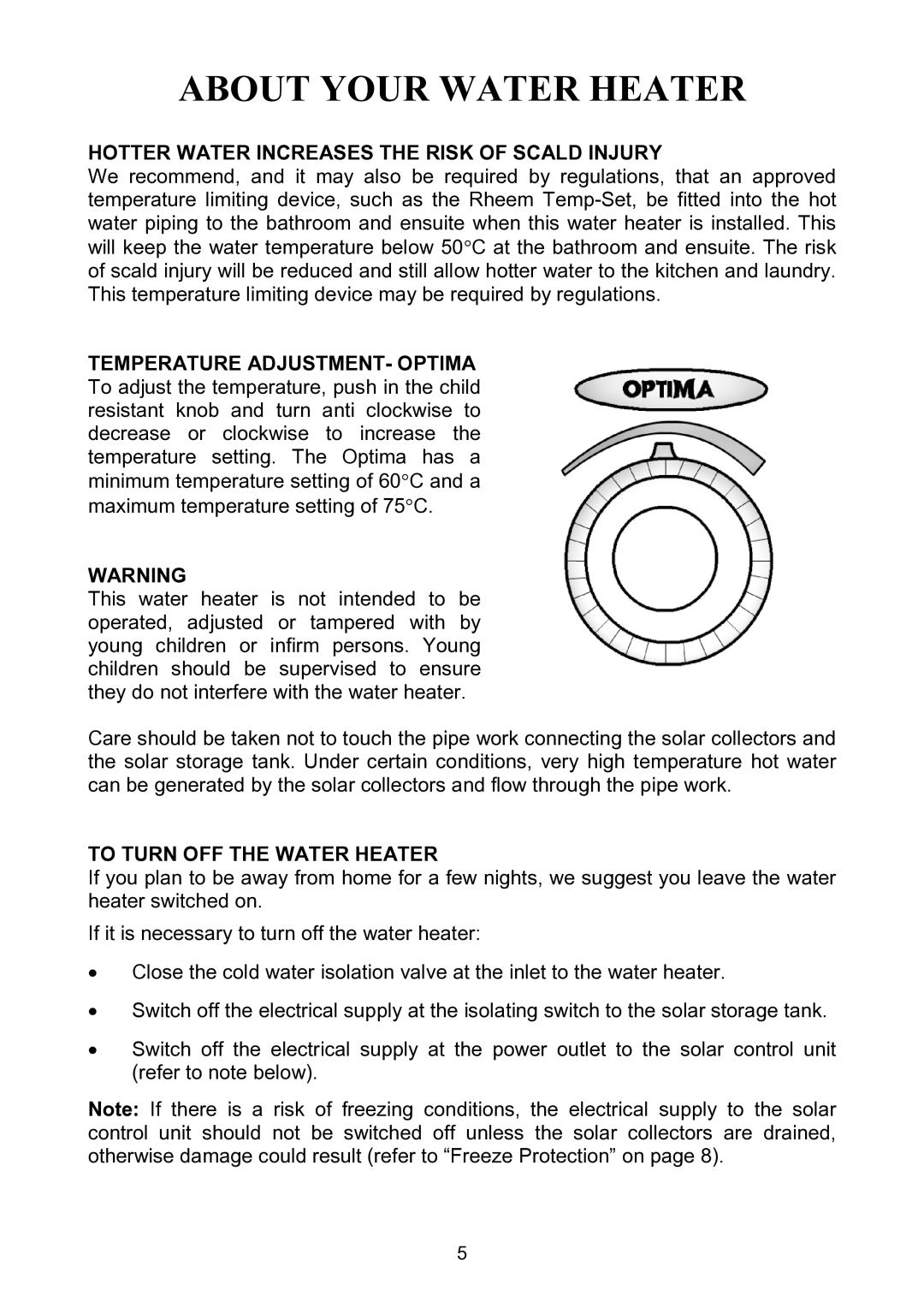 Rheem Solar Loline Conversion Kit Electric Wter Heater Hotter Water Increases the Risk of Scald Injury 