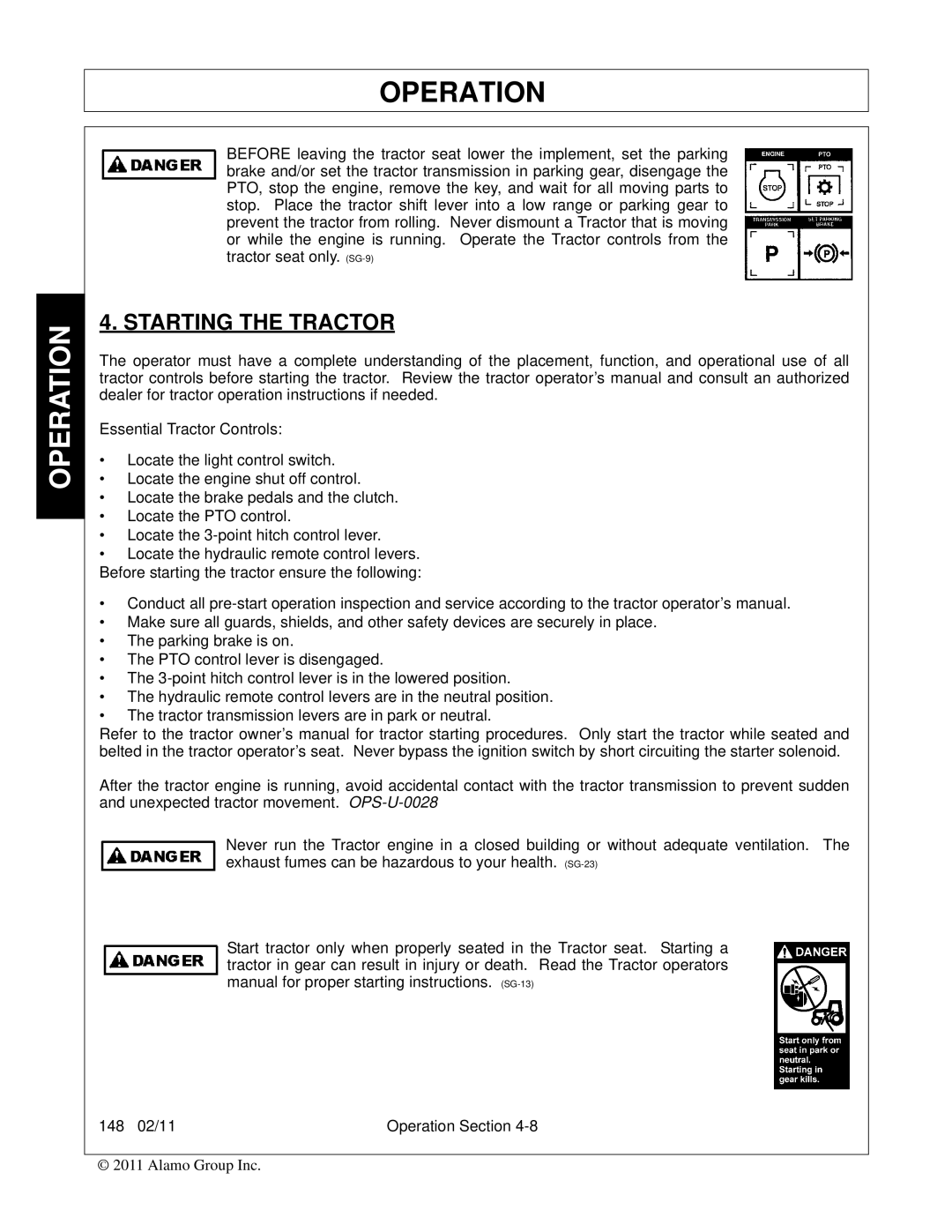 Rhino Mounts 148 manual Starting the Tractor 