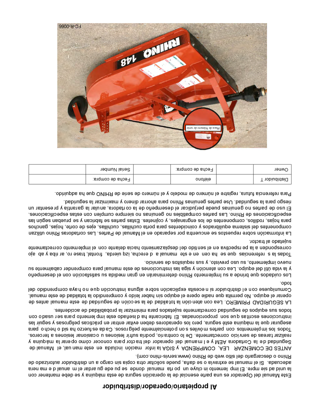 Rhino Mounts 148 manual Propietario/operador/distribuidor Al 