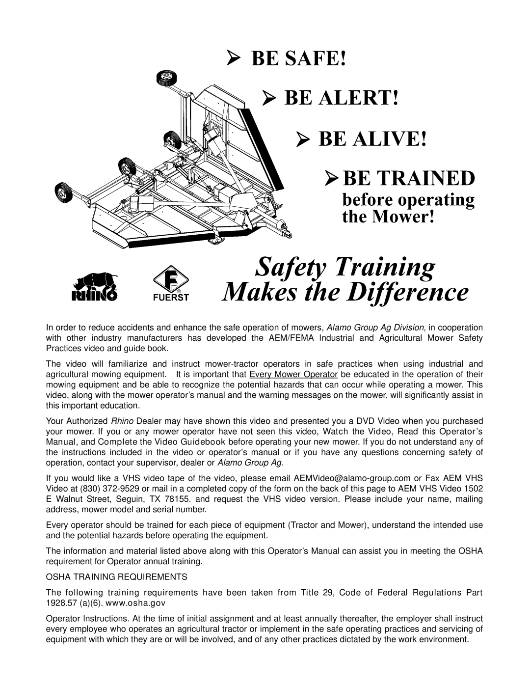 Rhino Mounts 148 manual Osha Training Requirements 