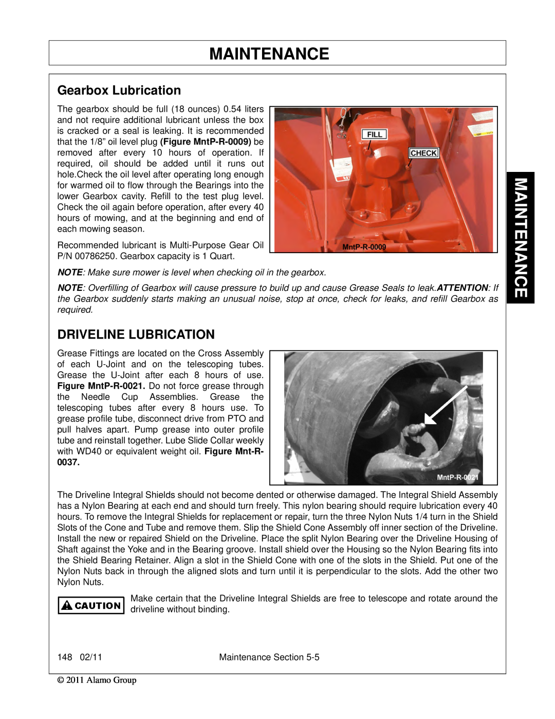 Rhino Mounts 148 manual Gearbox Lubrication, Driveline Lubrication, Maintenance 