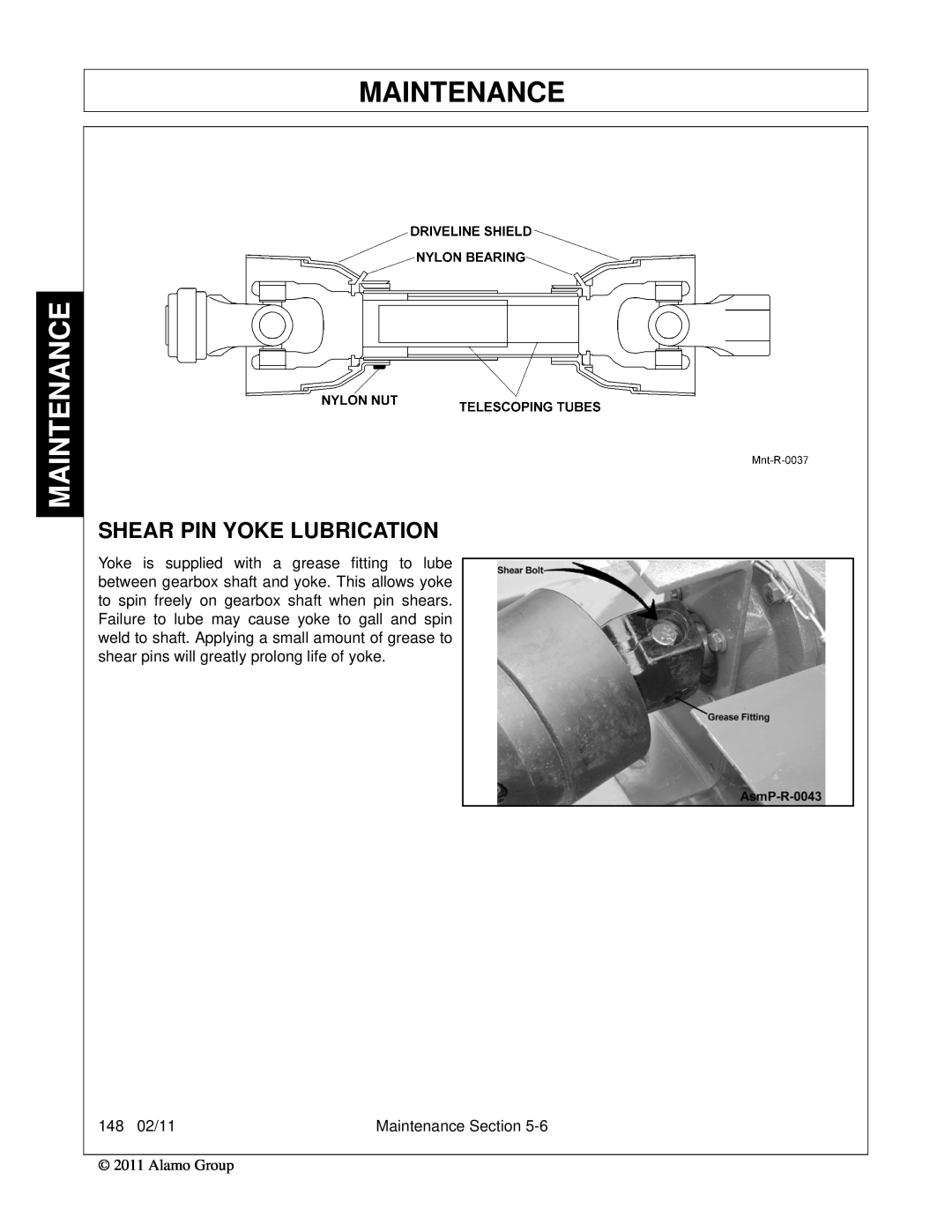 Rhino Mounts 148 manual Shear Pin Yoke Lubrication, Maintenance 