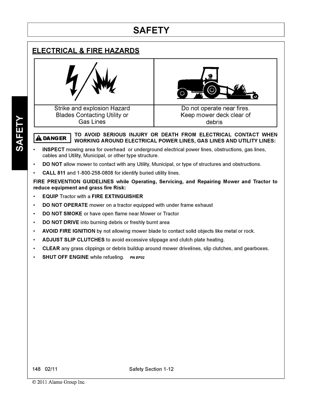 Rhino Mounts 148 manual Electrical & Fire Hazards, Safety, EQUIP Tractor with a FIRE EXTINGUISHER 