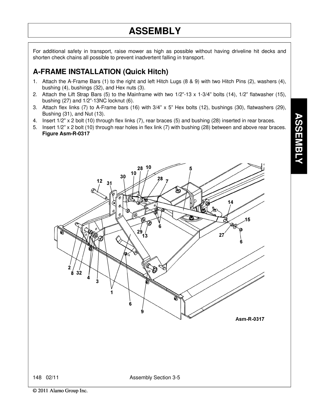 Rhino Mounts 148 manual A-FRAME INSTALLATION Quick Hitch, Assembly, Figure Asm-R-0317 