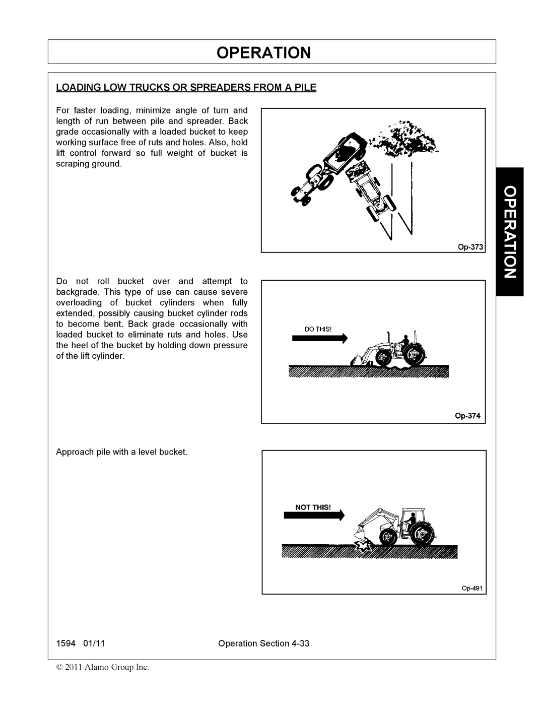 Rhino Mounts 1594 manual Loading LOW Trucks or Spreaders from a Pile 