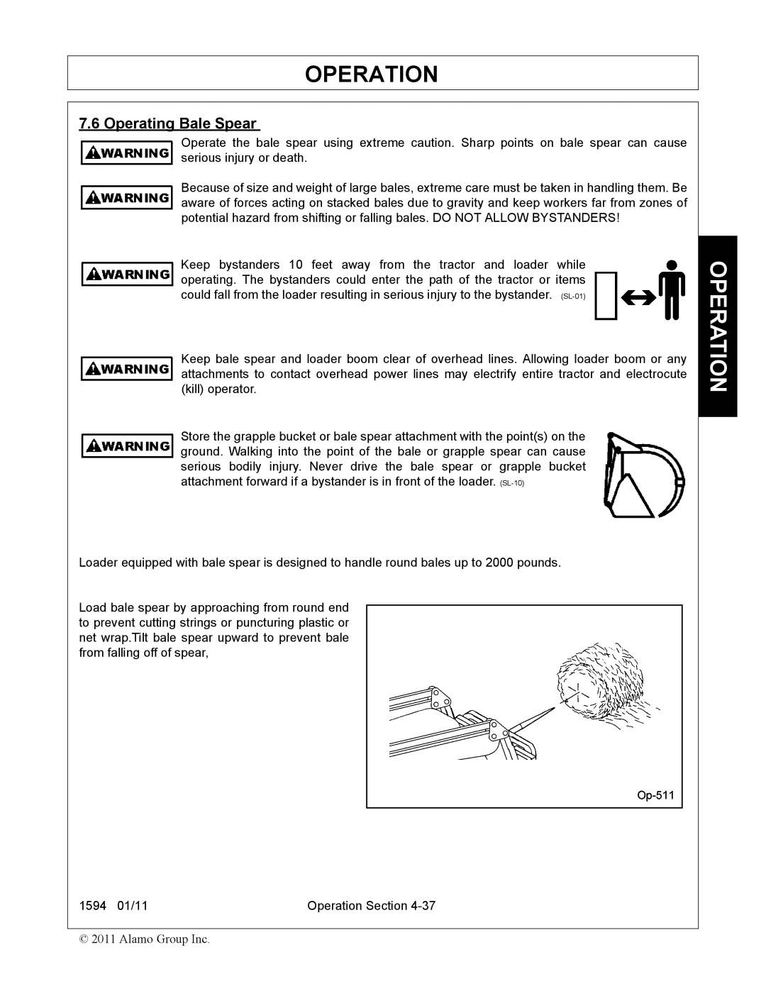 Rhino Mounts 1594 manual Operating Bale Spear 