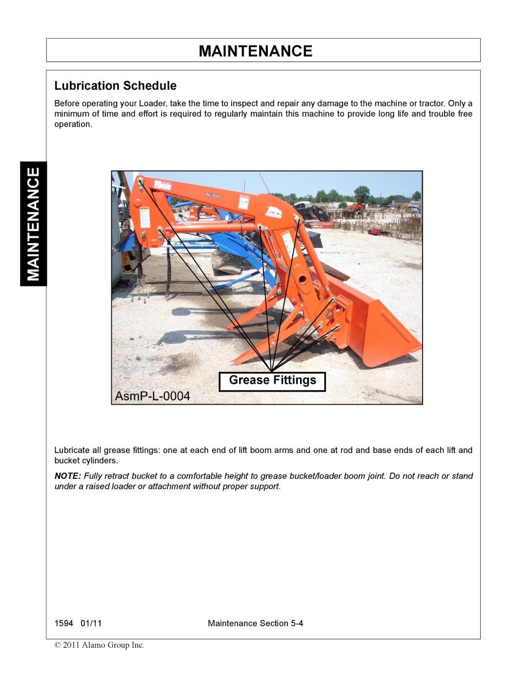 Rhino Mounts 1594 manual Lubrication Schedule, Grease Fittings 