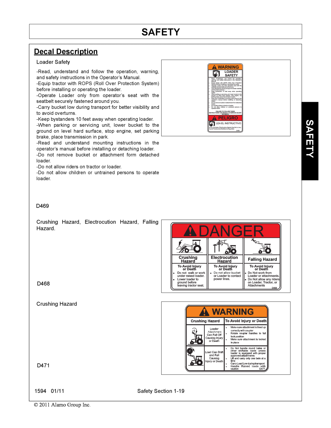 Rhino Mounts 1594 manual Safety, Decal Description 