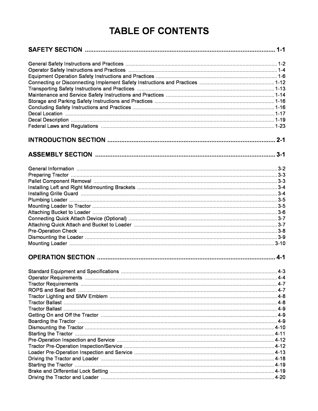 Rhino Mounts 1594 manual Table Of Contents, Safety Section, Introduction Section, Assembly Section, Operation Section 