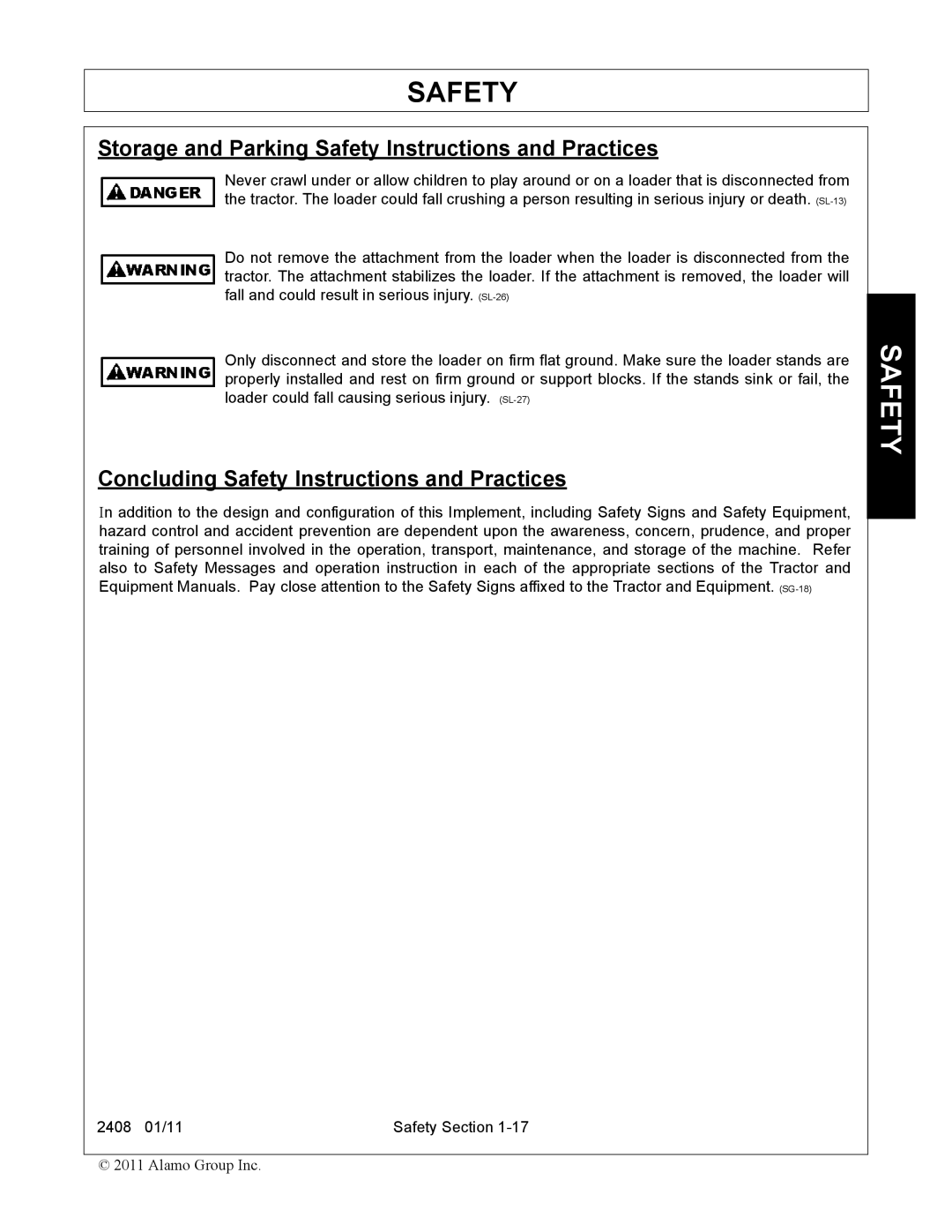 Rhino Mounts 2408 Storage and Parking Safety Instructions and Practices, Concluding Safety Instructions and Practices 