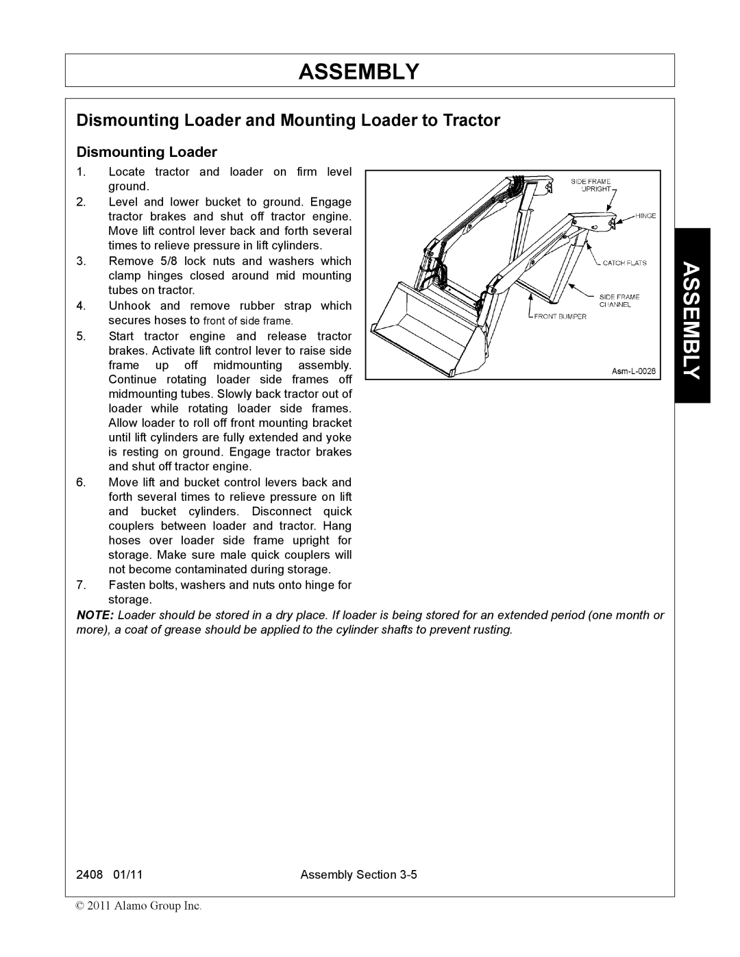 Rhino Mounts 2408 manual Dismounting Loader and Mounting Loader to Tractor 