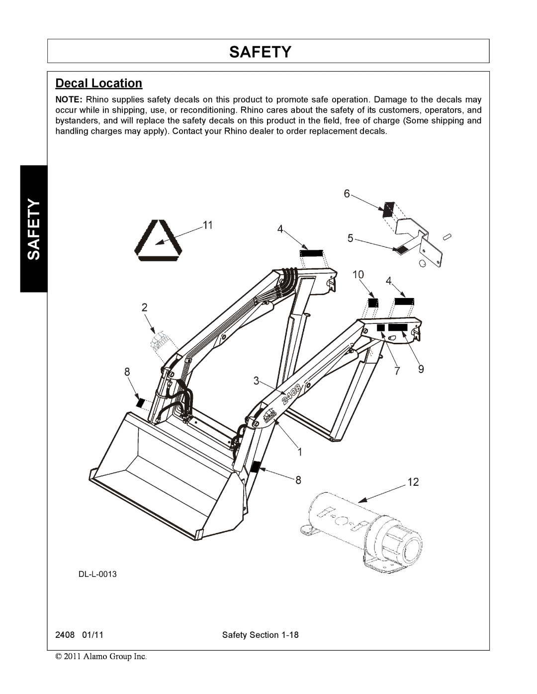 Rhino Mounts 2408 manual Safety, Decal Location 