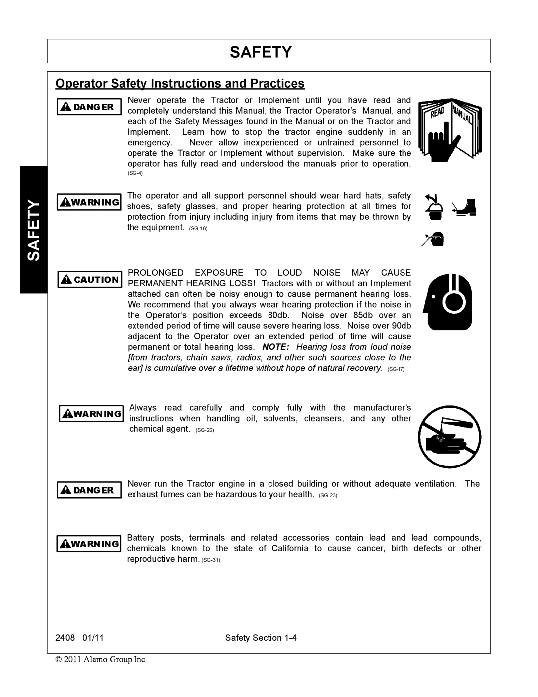 Rhino Mounts 2408 manual Operator Safety Instructions and Practices, SG-4 