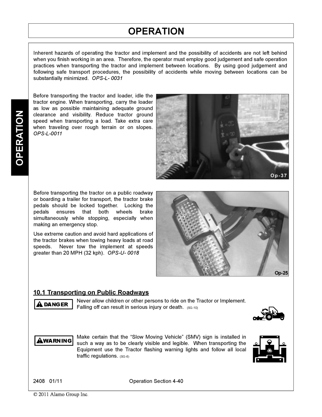 Rhino Mounts 2408 manual Operation, Transporting on Public Roadways 