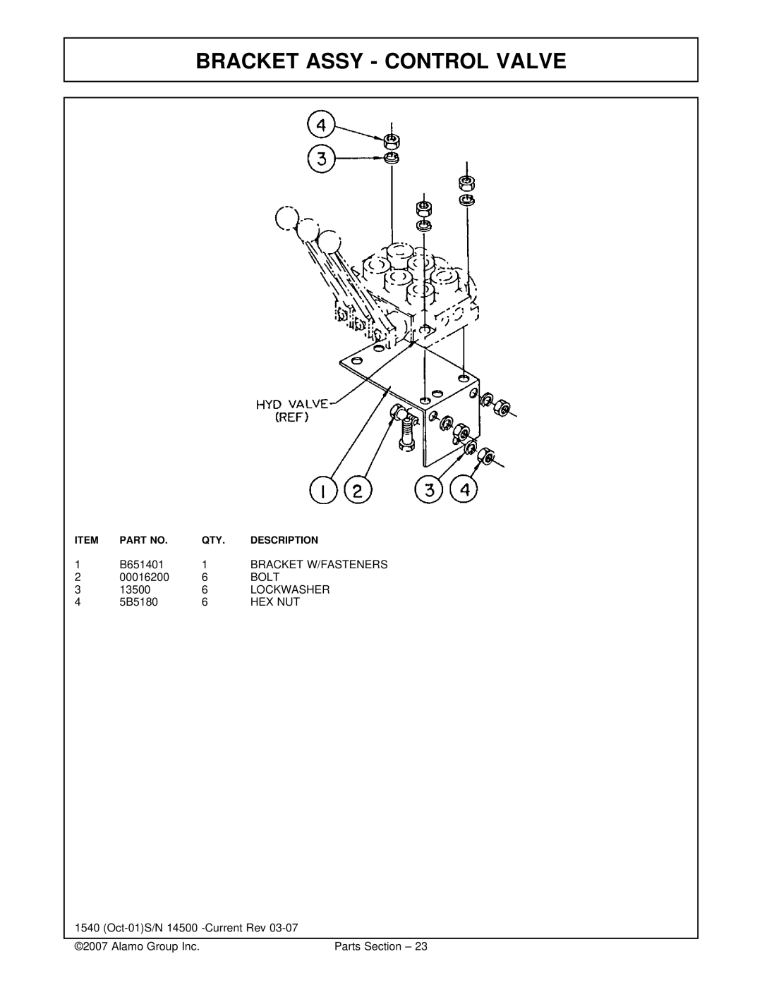 Rhino Mounts 1540, 697P manual Bracket Assy Control Valve 