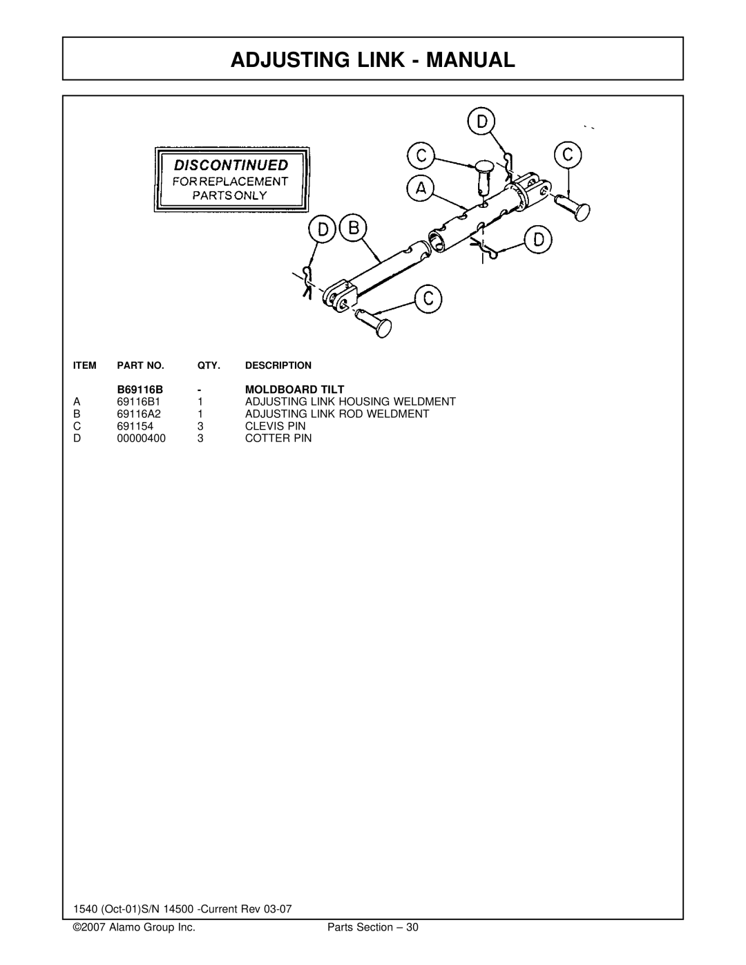 Rhino Mounts 697P, 1540 manual Moldboard Tilt 