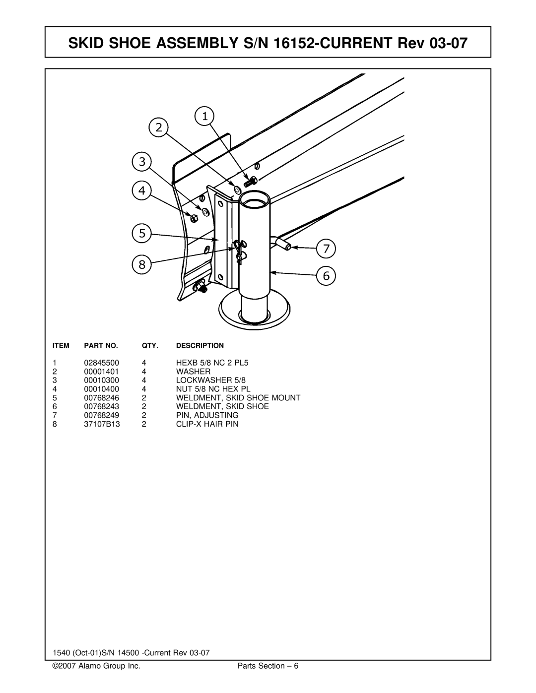 Rhino Mounts 697P, 1540 manual Skid Shoe Assembly S/N 16152-CURRENT Rev 