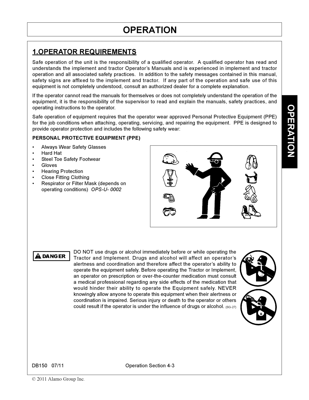 Rhino Mounts DB150 manual Operator Requirements, Personal Protective Equipment PPE 