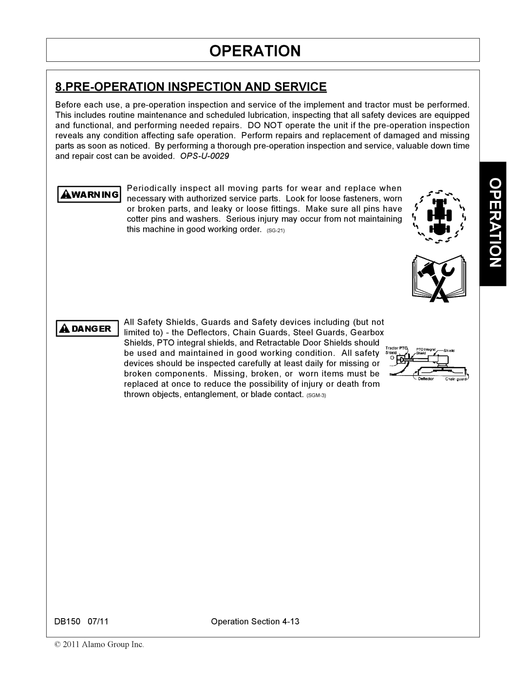 Rhino Mounts DB150 manual PRE-OPERATION Inspection and Service 