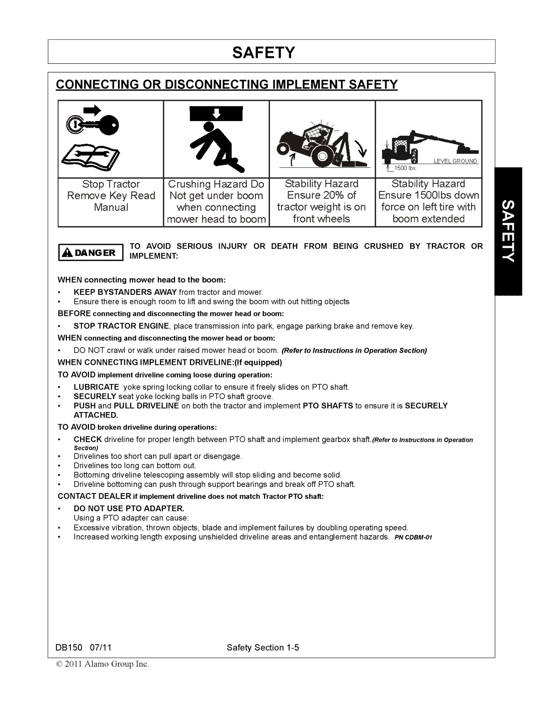 Rhino Mounts DB150 manual Connecting or Disconnecting Implement Safety, When connecting mower head to the boom 