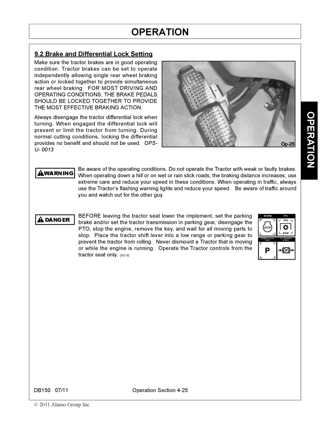 Rhino Mounts DB150 manual Brake and Differential Lock Setting 