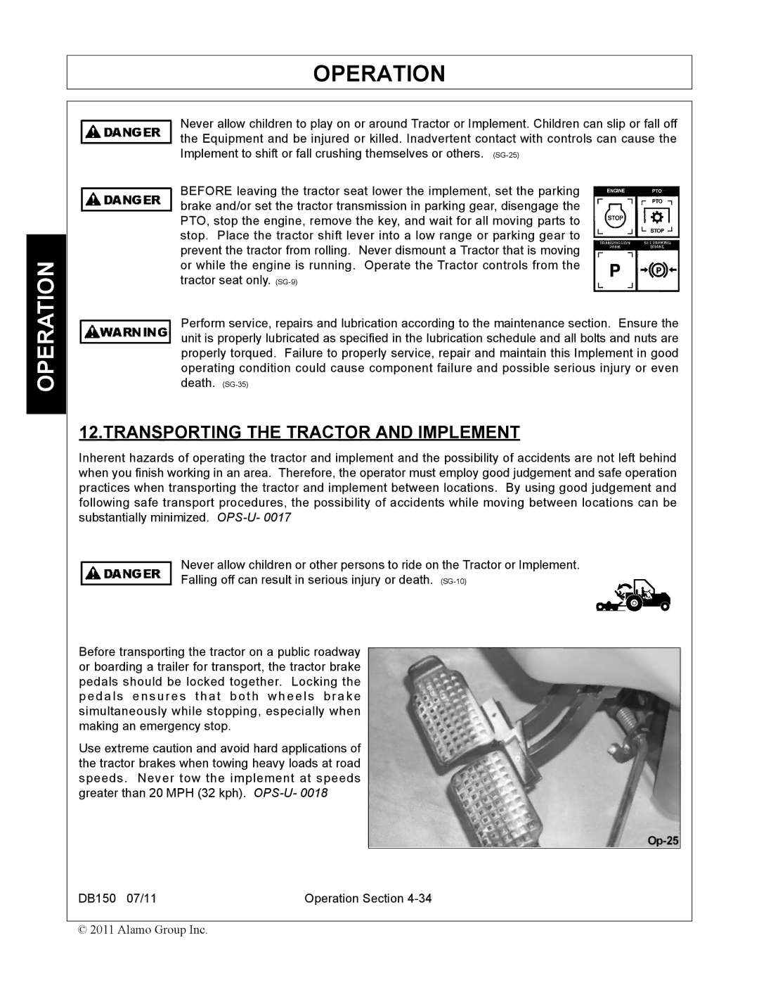 Rhino Mounts DB150 manual Transporting the Tractor and Implement 