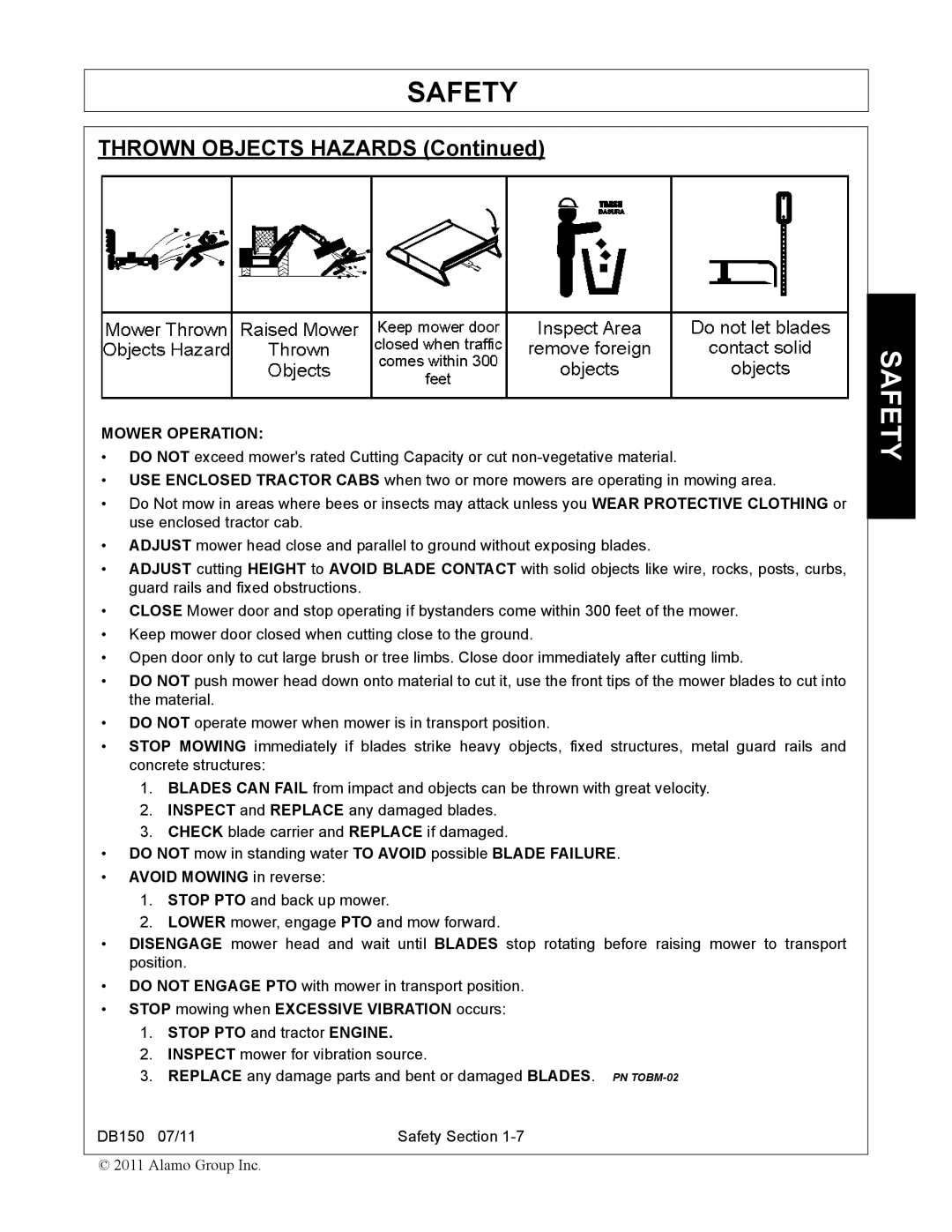 Rhino Mounts DB150 manual Mower Operation, Avoid Mowing in reverse 