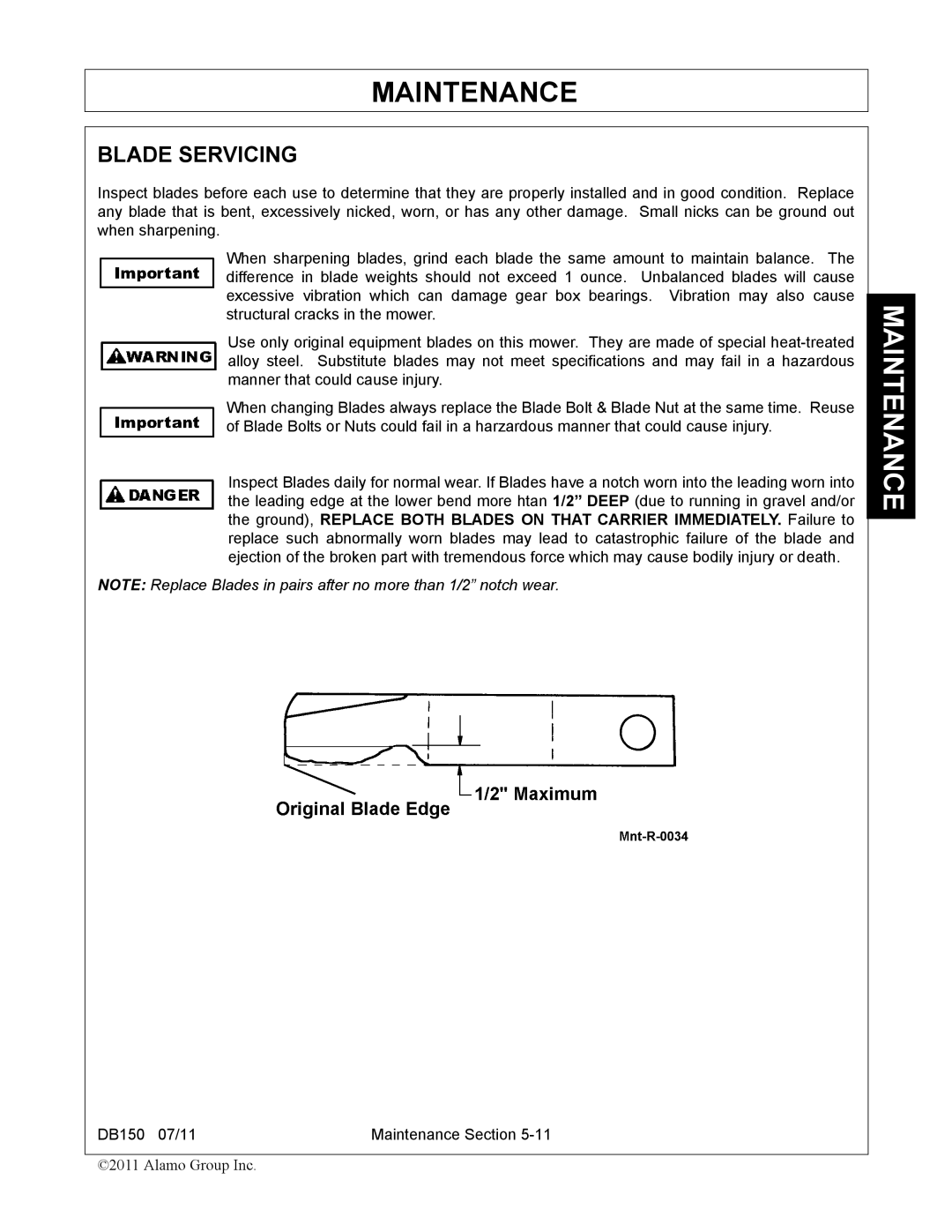 Rhino Mounts DB150 manual Blade Servicing 