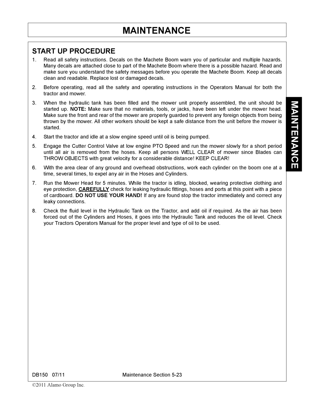 Rhino Mounts DB150 manual Start UP Procedure 