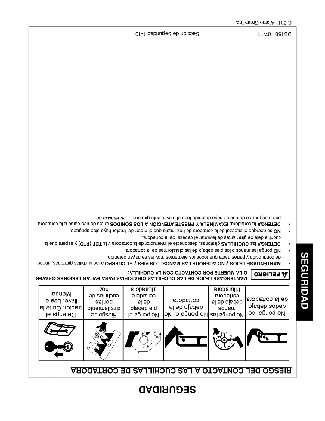 Rhino Mounts DB150 manual Cortadora DE Cuchillas LAS a Contacto DEL Riesgo 