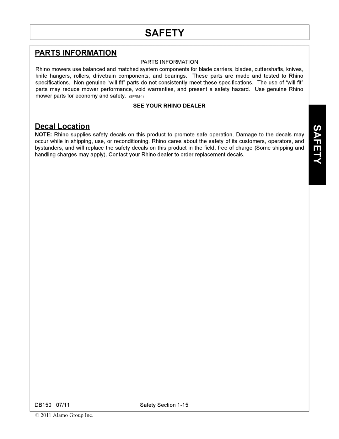 Rhino Mounts DB150 manual Parts Information, See Your Rhino Dealer 