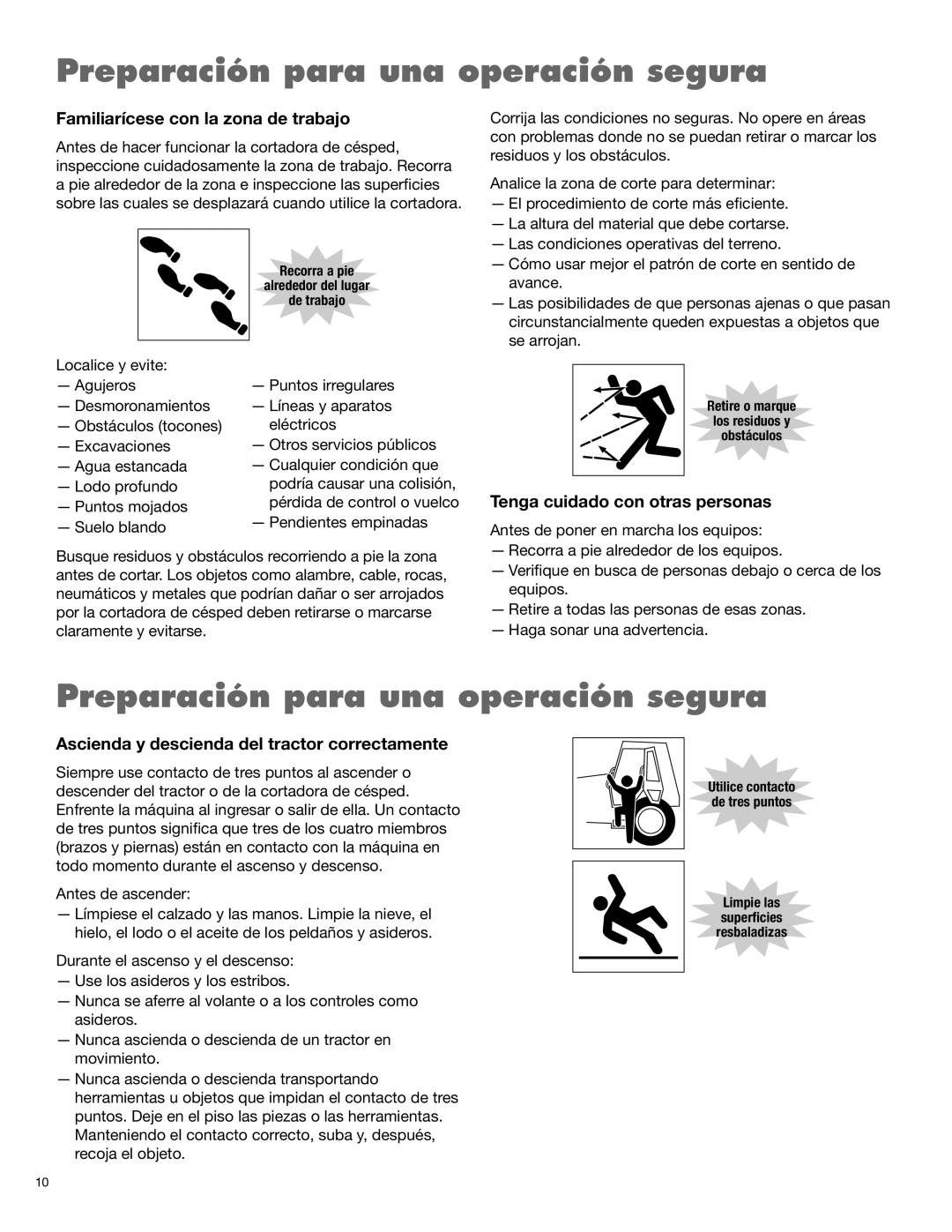 Rhino Mounts DB150 manual Familiarícese con la zona de trabajo, Tenga cuidado con otras personas 