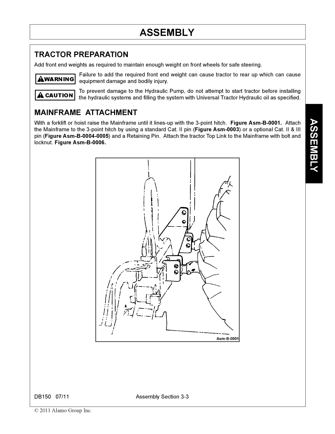 Rhino Mounts DB150 manual Tractor Preparation, Mainframe Attachment 