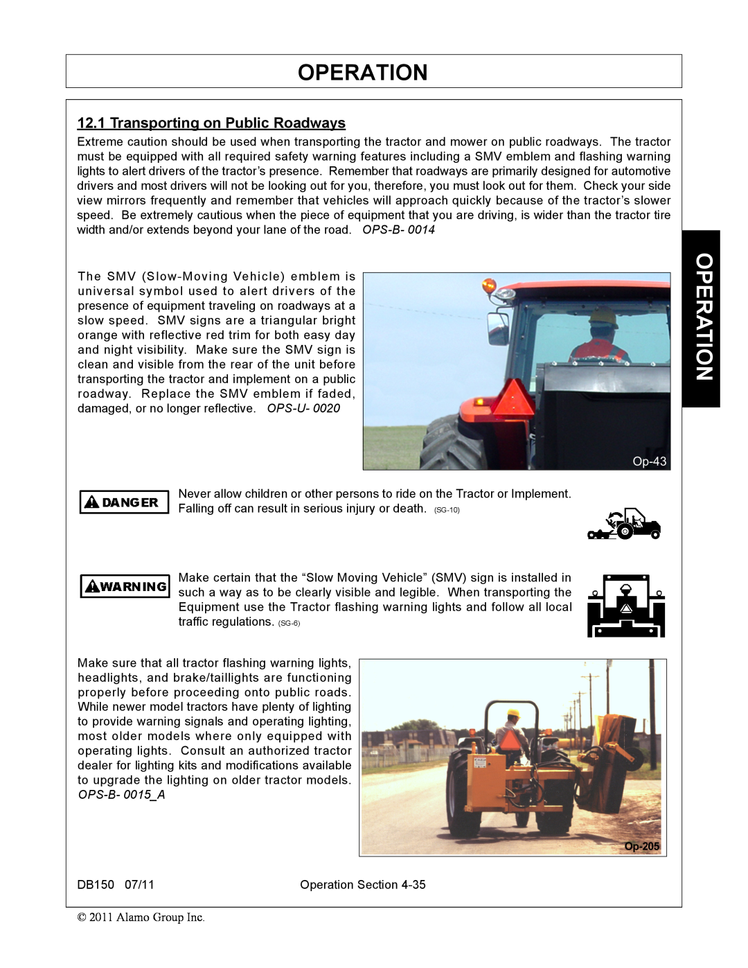 Rhino Mounts DB150 manual Operation, Transporting on Public Roadways 