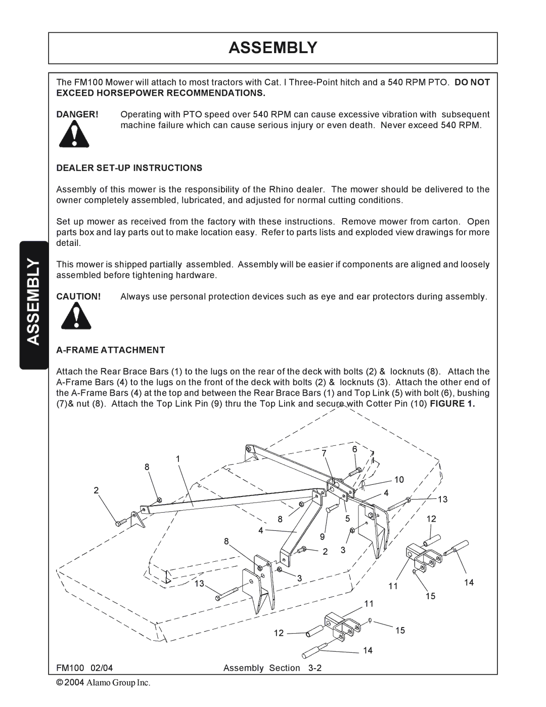 Rhino Mounts FM100 manual Exceed Horsepower Recommendations Dealer SET-UP Instructions, Frame Attachment 