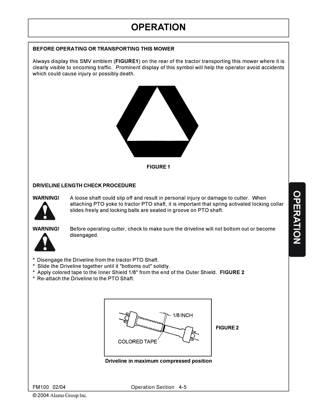 Rhino Mounts FM100 manual Before Operating or Transporting this Mower, Driveline Length Check Procedure 