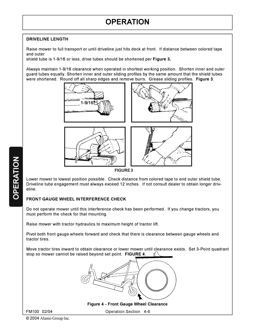 Rhino Mounts FM100 manual Driveline Length, Front Gauge Wheel Interference Check 