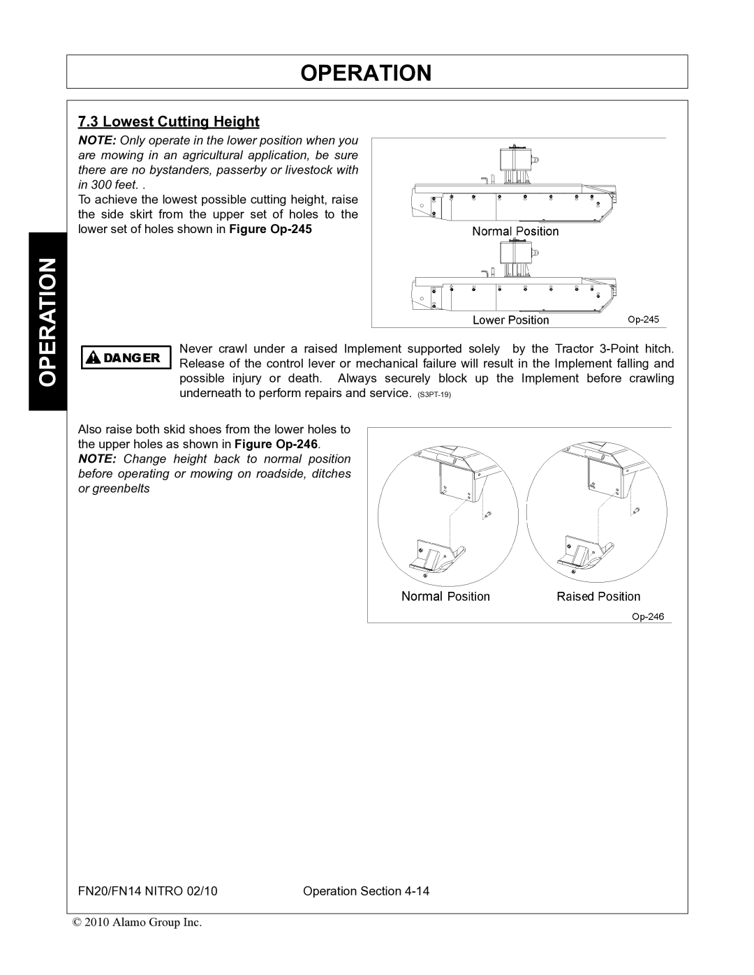 Rhino Mounts FN14, FN20 manual Lowest Cutting Height 