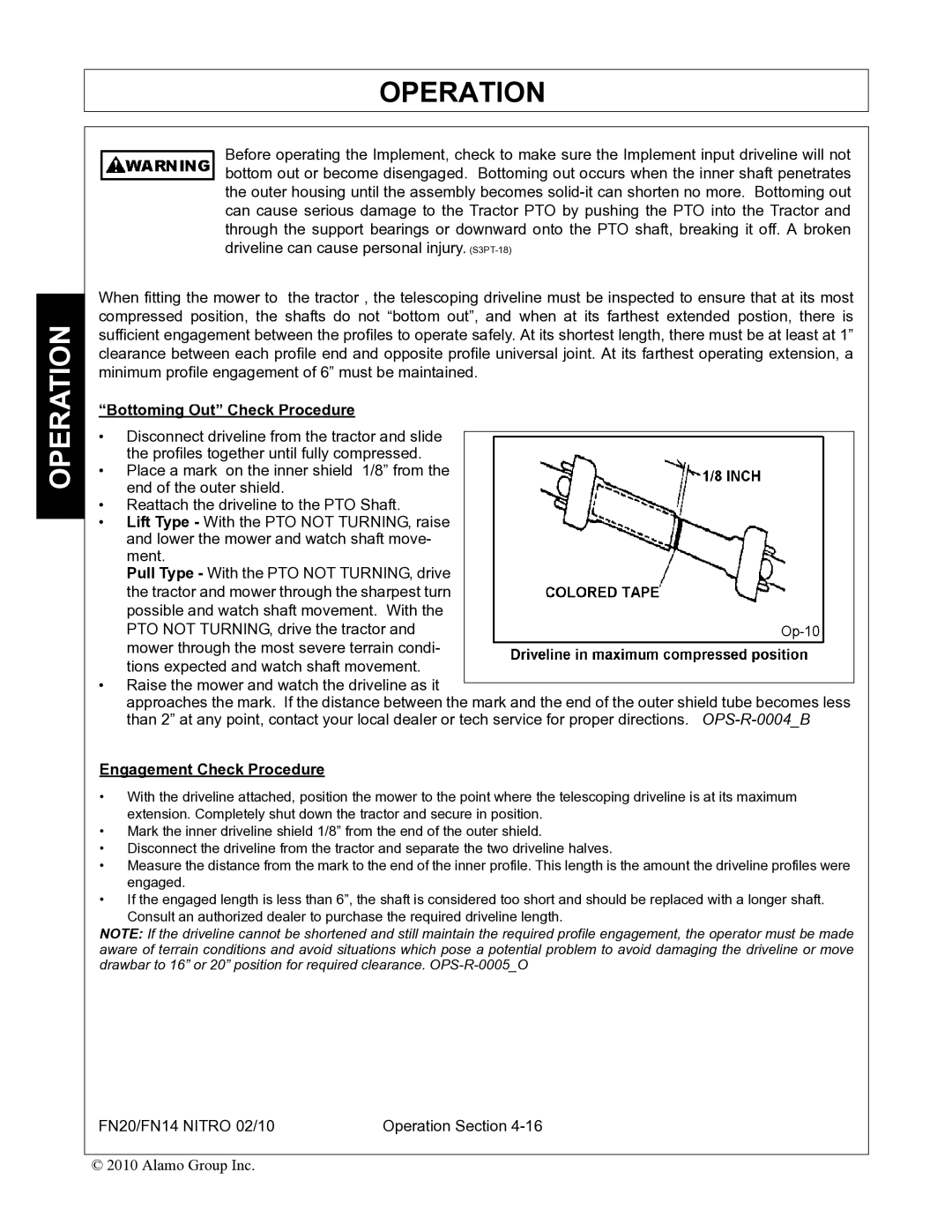 Rhino Mounts FN14, FN20 manual Bottoming Out Check Procedure, Engagement Check Procedure 