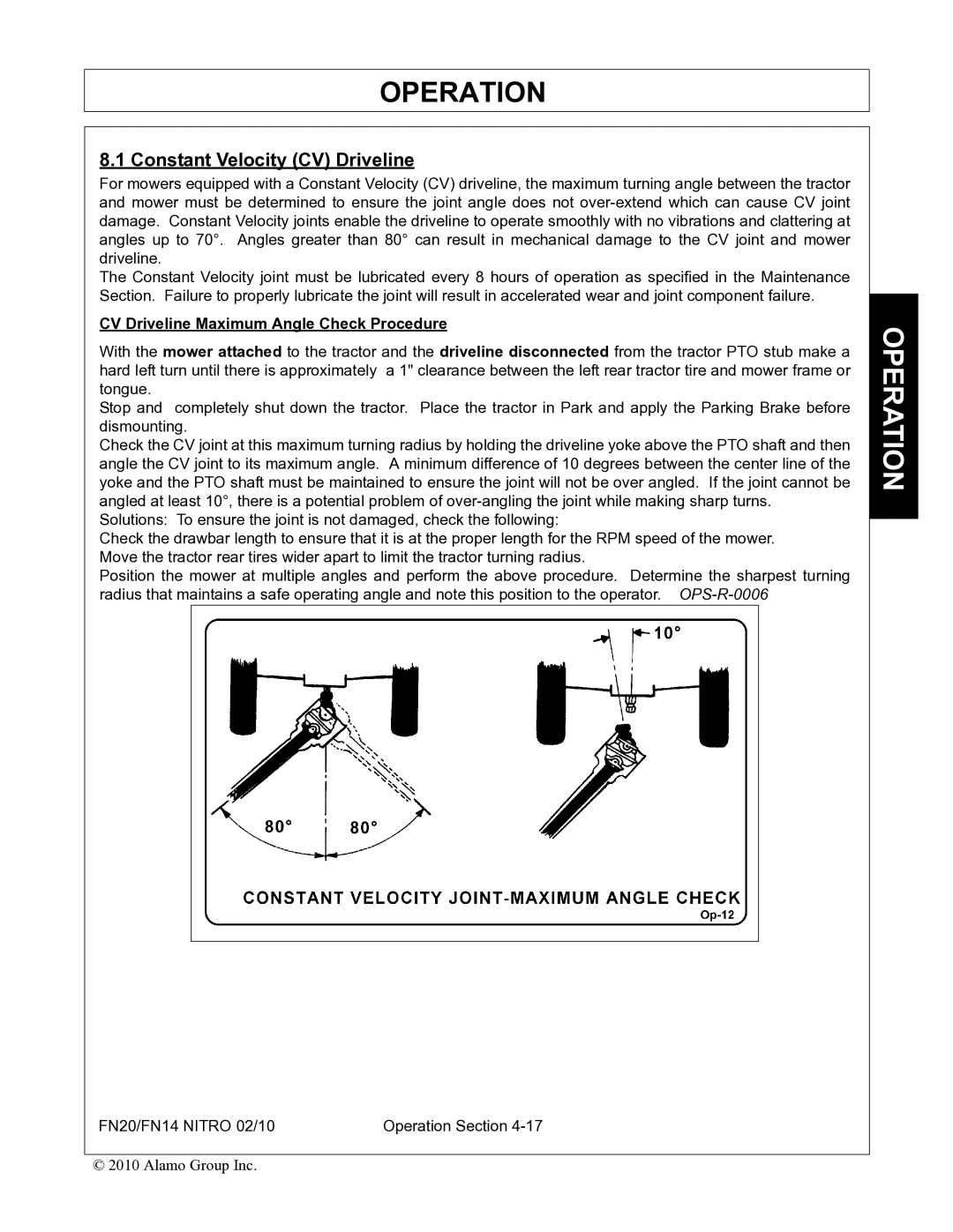 Rhino Mounts FN20, FN14 manual Constant Velocity CV Driveline, CV Driveline Maximum Angle Check Procedure 