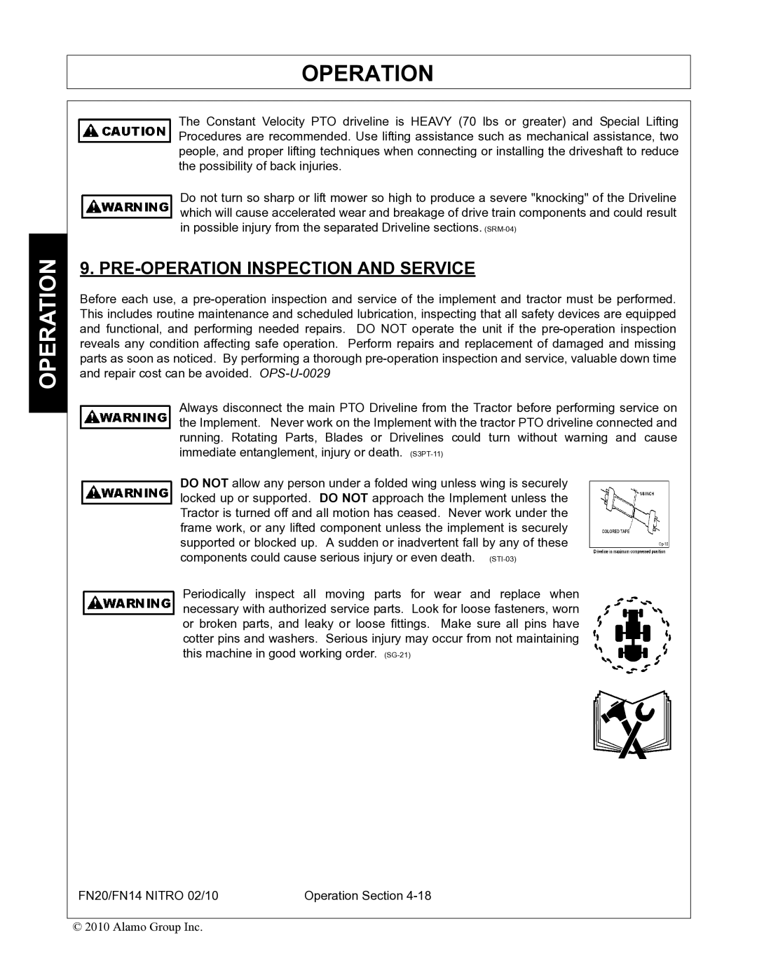 Rhino Mounts FN14, FN20 manual PRE-OPERATION Inspection and Service 